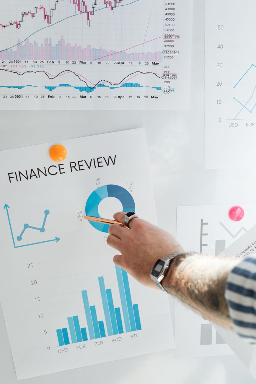 finance review on a white board